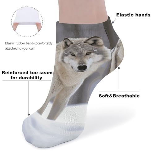 5 Pairs Womens Ankle Sock Wolf in The Snow Crew Socks Cotton Socks Mens Running Low Cut Breathable No Show Sock3