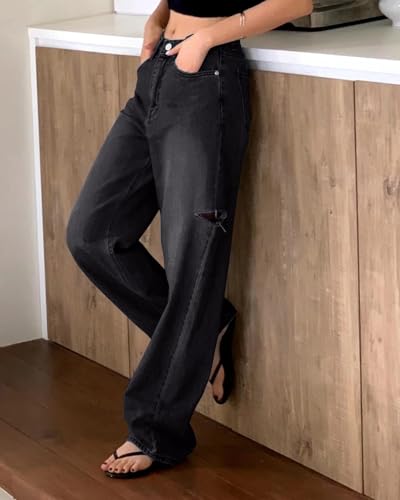 Women's Baggy Boyfriend Jeans Vintage Wide Leg Mid Rise Barrel Denim Pants2