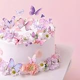 ENLACE 8 Stück Schmetterlinge Torten Deko, 3D Schmetterling Tortendeko mit Kristall, Schmetterlinge Kuchen Deko für Geburtstag Party Mädchen Hochzeitstorte Deko Babyparty, Gemischte Lila