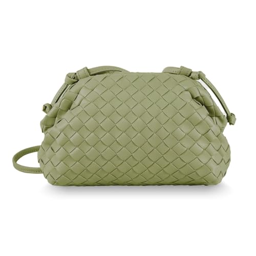 Image of BRYCTSISEN Woven Clutch Purse for Women Fashion Small Square Handbag Vintage Premium Bag PU Leather Handmade Bag (Pea Green)