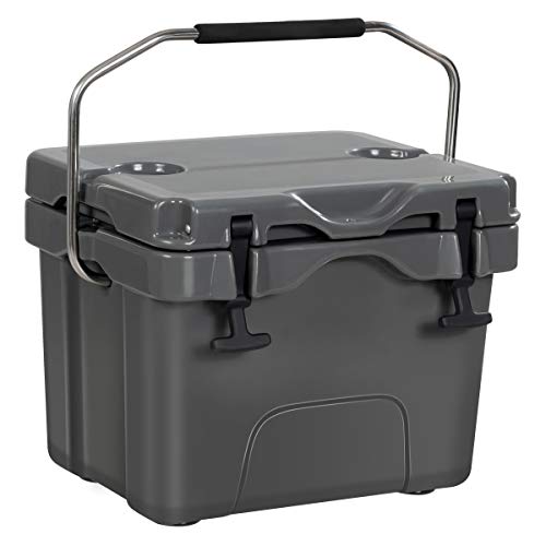 Goplus 16 Quart Cooler, 24-Can Capacity Ice Chest with 2 Cup Holders, 3-5 Days Ice Retention, Portable Insulated Ice Box for Camping, Fishing Outdoor Activities (Grey)