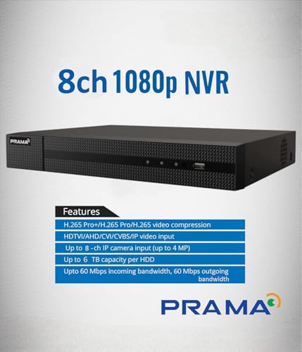 Image of PRAMA PT-NR1A08-Q1 8 Channel 4MP Network Video Recorder with H.265+ Compression, 1 SATA Interface Supporting HDD up to 6TB, Smart Detection & Playback.