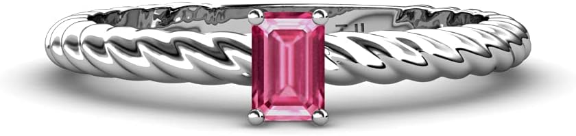 TriJewels Emerald Cut 6x4 mm Pink Tourmaline 1/2 ct Women Solitaire Rope Engagement Ring 10K Gold