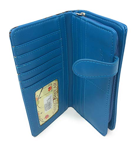 Shag Wear Wolf Paw Large Animal Print Wallet for Women and Teen Girls Vegan Faux Leather 7" Blue4