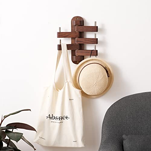 Walnut Wood Coat Hooks, Coat Rack Wall Mount Swivel & Heavy Duty Wall Hooks For Bedroom, Entryway, Living Room, Bathroom,Office, Classroom #TOP5