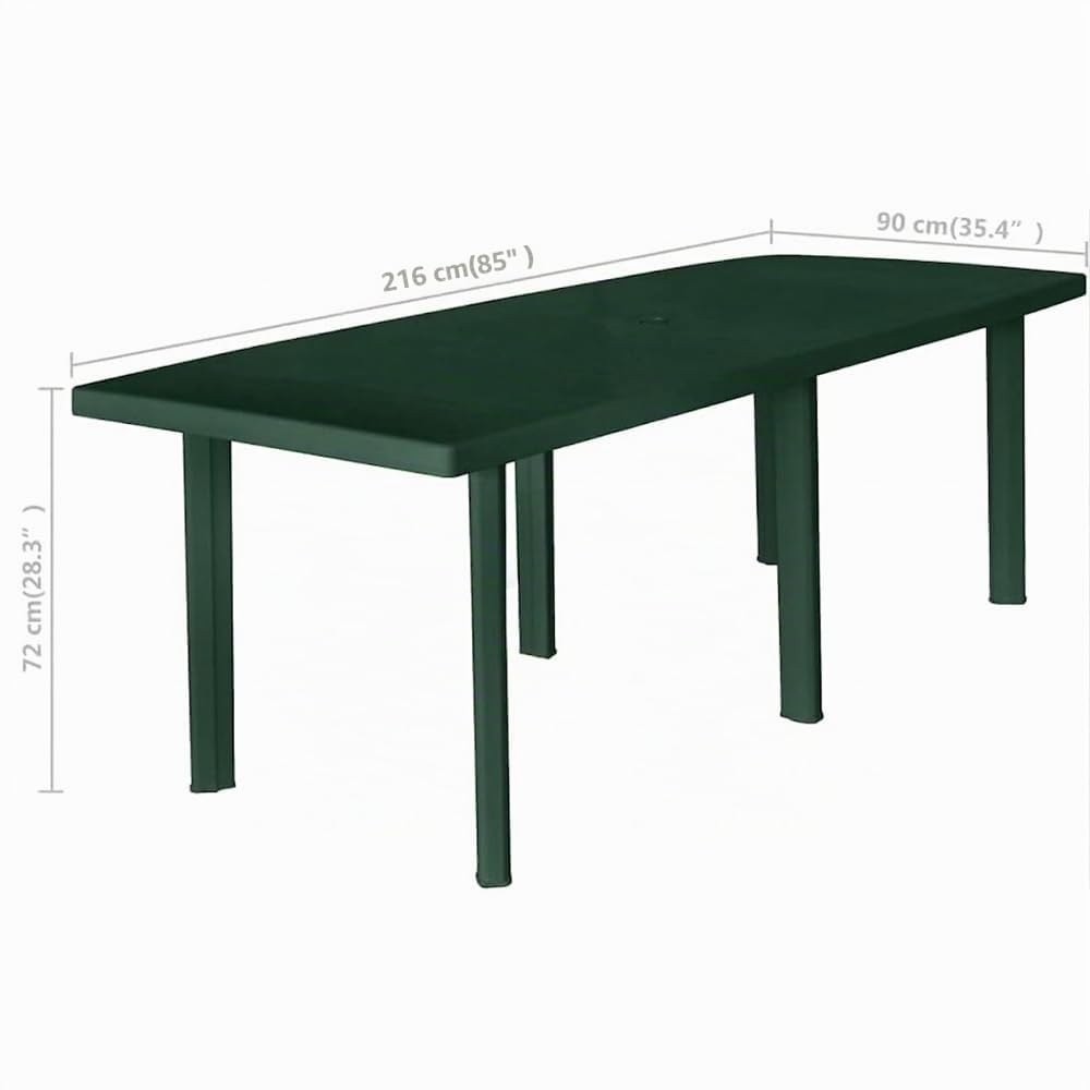 Tavolo da Giardino Allungabile in Resina Verde Alta Qualità Dimensioni 216x90x72 cm con 6 Gambe Rinforzate, rettangolare Ideale per Esterno Terrazzo e Veranda, Facile da Pulire