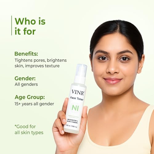 Image of VINR 10% Niacinamide & 1% Hylauronic Acid Rice Water Face Toner Pore Tightening & Glowing Skin Oil Control | Hydrating Facial Toner for Acne-Prone, Sensitive & All Skin Types | Women & Men -300ml (Pack of 3 )