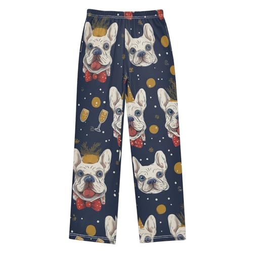 ZZXXB Bulldog New Year Boys Long Pants Soft Trousers Elastic Waist Kids Lounge Bottoms with Pockets S-XL