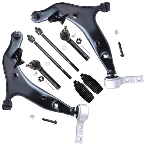 Image of Detroit Axle - 8pc Front End Suspension Kit for 2004-2009 Nissan Quest 2 Lower Control Arms w /Ball Joints 4 Outer & Inner Tie Rod Ends 2 Boots 2005 2006 2007 2008 Replacement
