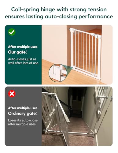 Image of Babelio 29-43 inch Magnetic Baby Gate for Stairs,Doorways House,Kitchen,30 inch Tall Pet Door with Baffles,Pressure Mounted & Dual-Lock Design Safety for Kids Toddler,Auto-Close /Hold-Open,White