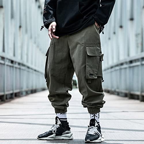 LSJSN Pantalon Cargo Noir Hommes Hip Hop Automne Sarouel Streetwear Harajuku Survêtement Pantalon De Survêtement Coton Pantalon Homme Pantalon,Armée Verte,M Cover