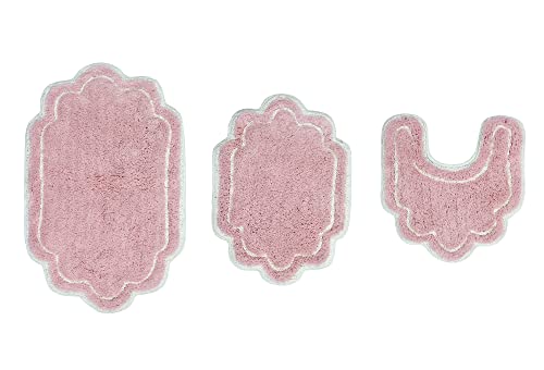 Home Weavers Allure Collection 100 Percent Cotton Tufted Supersoft And Absorbent Bath Rug Machine Washable, 3 Piece Set With Contour, Pink #TOP2