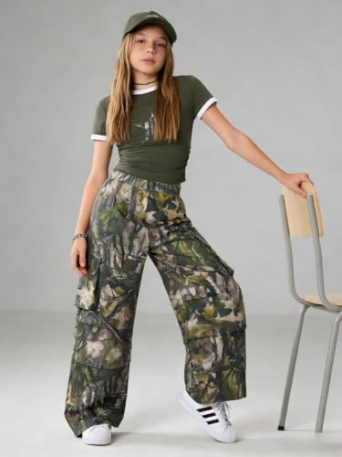 Image of Azmxynol Tween Girls Clothes 2 Piece Outfit T-Shirt Top + Cargo Pants, Teen Girl Trendy Clothing Set, Sizes 7-15 Years