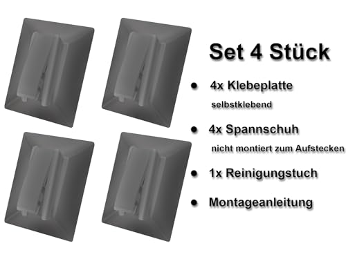 Aerolux Klebeplatten mit Klemmschuh universal für Plissees, verstrebt, 4er Pack inklusive Reinigungstuch, Montage von Plissees ohne Bohren am Fensterrahmen (anthrazit, 1x 4 Stück)