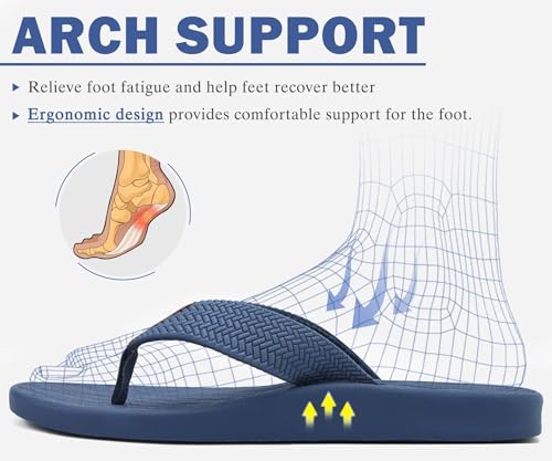 Image of KuaiLu Mens Flip Flops Arch Support Comfortable Summer Beach Thong Sandals Yoga Foam Cushion Slip on Slippers