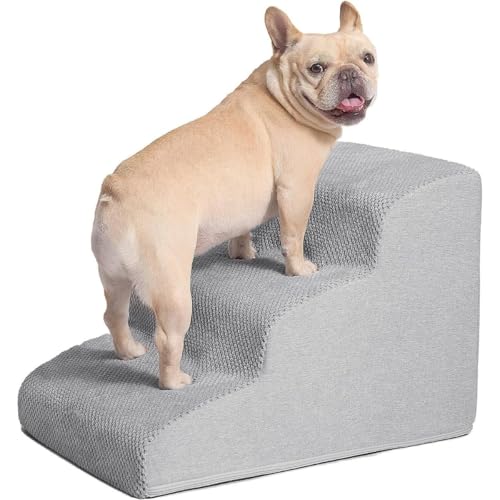 Dtnw犬階段 ハイベッド用 5段 犬用ステップ 小型犬とカウチ用 ペット階段 小型犬猫用 ハイベッドクライミング ノンスリップバランスドッグ室内ステップ ブラウン 3/4/5段 (三階,ライトグレー)