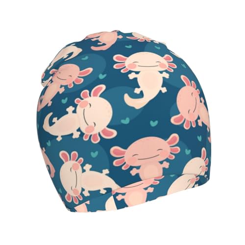 Rqzwdq Cute Axolotl Kawaii Pattern Kids Beanie Hats Warm Knit Beanie Cap Skull Caps Gifts Decor for Boys Girls White