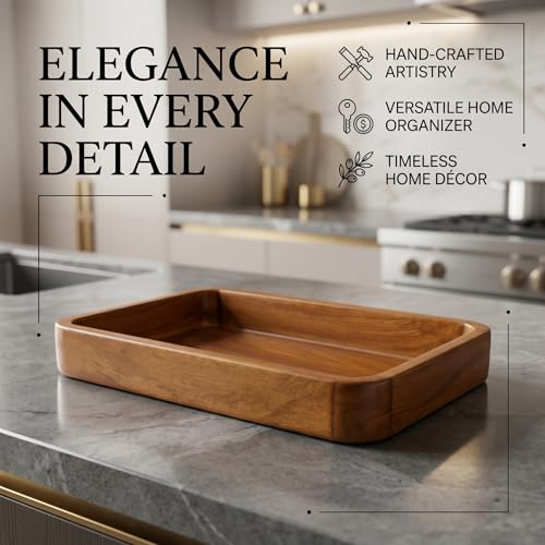 Image of Solid Mango Wood Rectangular Serving Tray (Single)| Handcrafted Multipurpose Wooden Tray for Tea, Coffee, Snacks & Home Decor | Natural Finish | Kitchen & Dining Tray