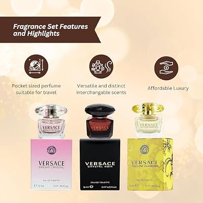 Versace Perfume for Women Variety 3-Piece Mini Gift Set Yellow Diamond, Crystal Noir, Bright Crystal