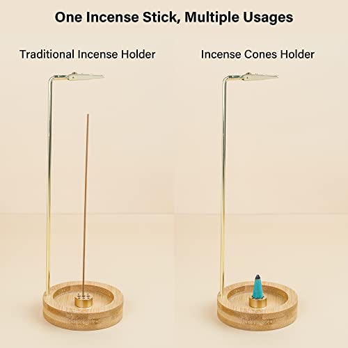 Zenbless Incense Holder For Sticks, Anti-Ash Flying Incense Burner, Bamboo Insence-Stick Holder With Removable Crown Glass Ash Catcher Brass Incense Stick Stand, Decoration For Meditation Yoga Room #TOP3