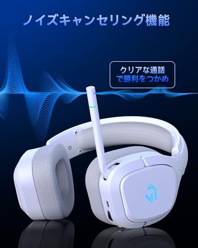 undefined ゲーミングヘッドセット 【2.4G USB/Type-cアダプター/Bluetooth 5.3/有線】4WAY接続 ワイヤレス ヘッドホン低遅延 50MMドライバー 低遅延 ps5 ヘッドセット 40H再生/50MMドライバー/ライト回転式マイク/回転構造によるミュート機能/快適なフィット感 PS5 PS4 PC スマートフォン xboxone 対応有線/無線 ヘッドホン (ホワイト) の商品画像 3