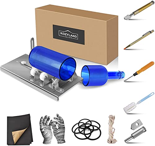 Kozyland Kit coupe-bouteille et coupe-verre, machine à découper pour couper le vin, la bière, les liqueurs, n'importe quelle bouteille en verre ou en céramique, 19 accessoires Cover