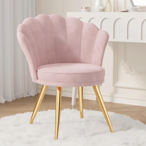 Daluvenix Velvet Upholstered Accent Chair with Gold Metal Legs Makeup Vanity Chair, Guest Chair for Living Room & Bedroom, Light Pink