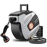 SUNPOW Retractable Garden Hose Reel - 1/2 inch x 50ft Wall Mounted Hose Reel with 3/4 inch Brass Fitting & 10 Function Sprayer Nozzle - Any Length Lock, Auto Rewind System, 180°Swivel Bracket - Grey