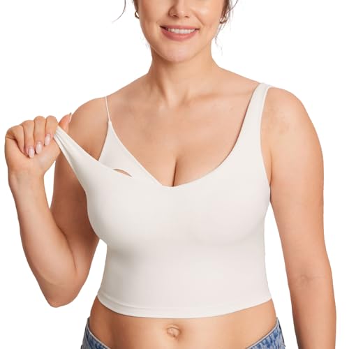 Image of MOMANDA Women's Nursing Bras Longline Sports Breastfeeding V Neck Sleeveless Crop Tank Top with Built in Bra
