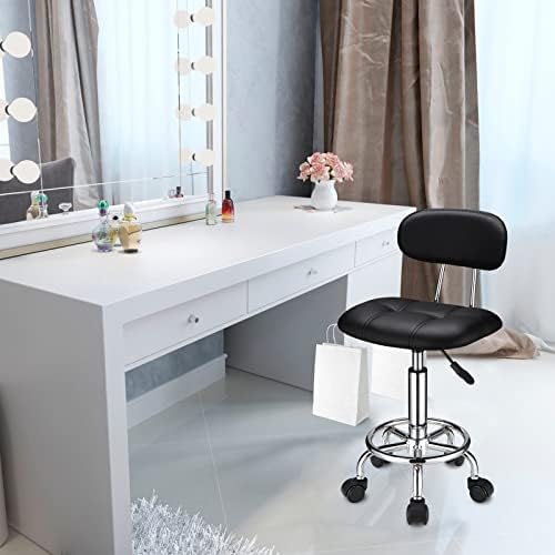 HMTOT Square Rolling Stools with Backrest Height Adjustable Swivel Stool with Wheels Black