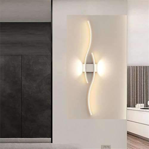 Lampada da Parete LED Moderna - Applique a Barra ondulata Ricaricabile Tramite USB, Design in Acrilico e Ferro per Soggiorno e Camera da Letto, 100 cm, Luce Nera Neutra
