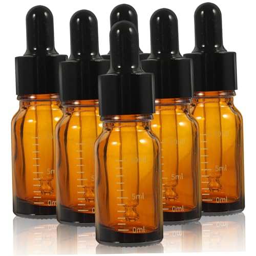 ERINGOGO 6個 精油瓶 茶色ガラス製 滴下式スケール付き 小型携帯用アロマボトル トラベル用液体容器 滑り止め底で 収納