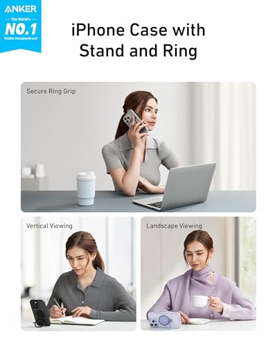 Image of Anker Magnetic Ring Stand for iPhone 16 Plus Case, Silicone Finger Ring Grip Stand Holder, Military Grade Drop Tested, Compatible with MagSafe, Built in Kickstand, Soft Edge Anti-Fingerprint, Blue