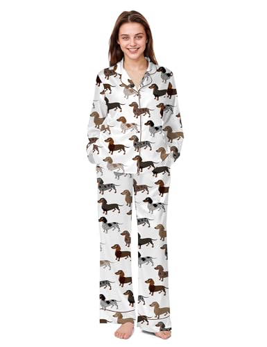 Image of SHESHOW Satin Pajamas for Women Set Long Sleeve Button Down Sleepwear 2 Piece Nightwear Women Pjs Sets Size XS-XXL