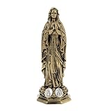 SHALOM - Estatua de la Virgen de Lourdes en resina bronceada y medalla. Altura 20 cm