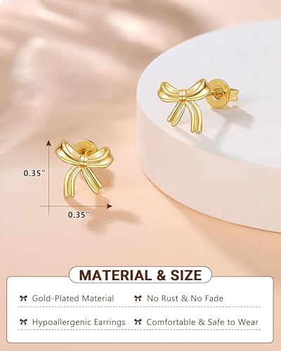 UPROMI Hypoallergenic Gold/Silver Bow Earrings for Girls, Birthday Christmas Valentines Day Gifts3