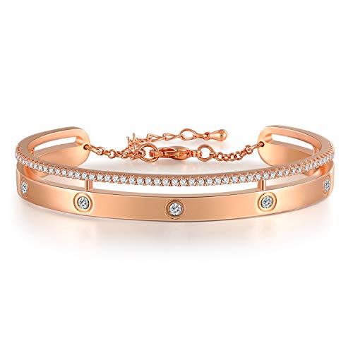 THEHORAE Rose Gold Cuff Bracelet for Women Bangle Bracelet with 5A Cubic Zirconia Birthday Gift for Mom, Wife, Girlfriend, Jewelry with Crystal from Swarovski