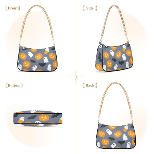 Halloween Pumpkin Ghost Shoulder Bag for Women, Handbag with Chain Strap, Soft Purse Tote Bag for Ladies3