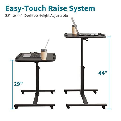 Furist Adjustable Overbed Bedside Table Rolling Laptop Desk Cart Height Adjustable Portable Mobile Laptop Tray Sit Stand Desk Tilting Hospital Bed With Wheels（0208 Black） #TOP2