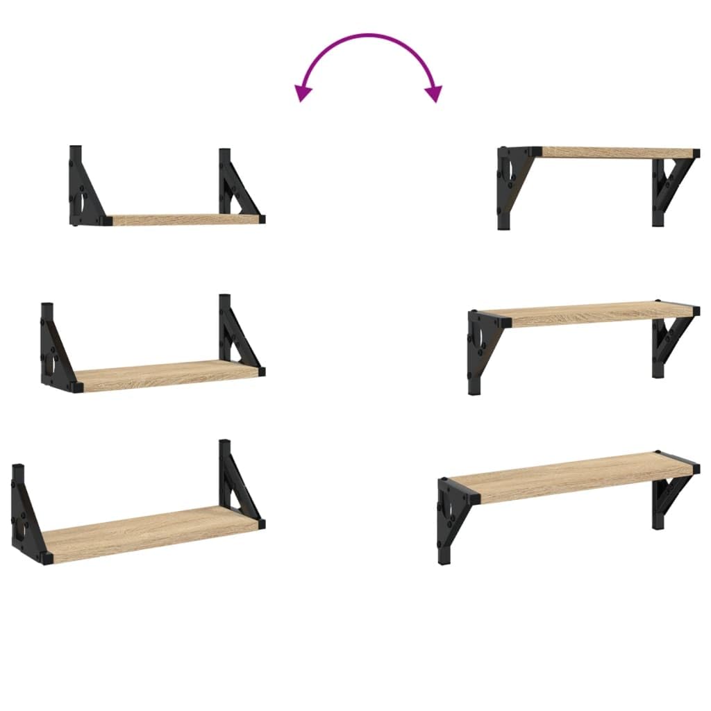 Set di 3 mensole da parete in legno di rovere Sonoma, mensole sospese, mensole sospese, per soggiorno, camera da letto, cucina, salvaspazio, con supporto stabile, ideale per ordine e