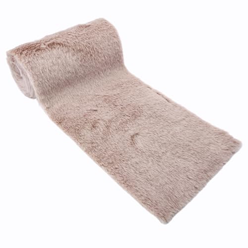 Marzoon Flauschiges Fellband 15 x 200 cm Weicher Tischläufer in Felloptik Kunstfell Dekoband für Tischdeko & DIY-Projekte (Beige)