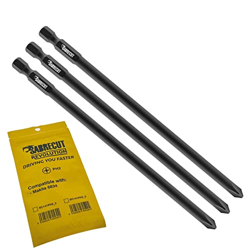 3 x SabreCut SC141PH2_3 141mm PH2 Compatible with Makita 6834 P-66254 Autofeed Collated Drywall Screwdriver Gun Bit Single Ended Phillips No.2 Heavy Duty