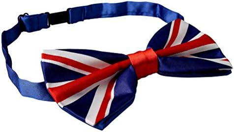 Kuou Men Union Jack Flag Style Silky Satin Bow Tie, Adjustable Pre Tied Bow Tie For Luxury and Classic Tuxedo Party,1 Piece