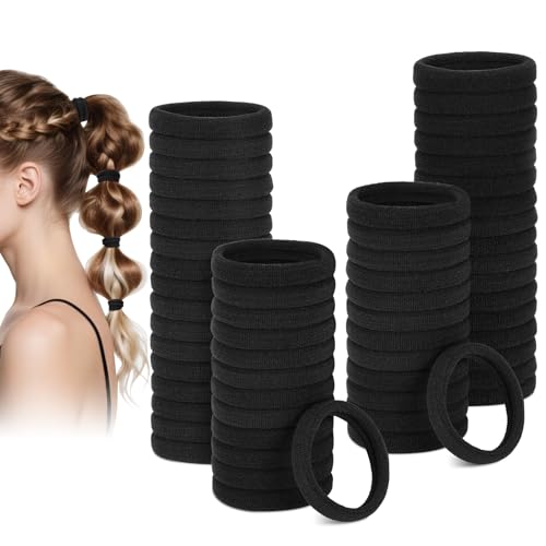 Euqvunn 60 Stück Haargummi Damen Nahtlose Haargummis Schwarz Weiche Polyester Elastische Ponytail Halter Komfort Elastische Zopfgummi ohne Metall Haarschmuck für Mädchen Kinder Herren