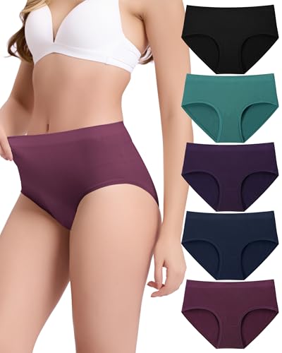 BAMBOO COOL Women's Underwear High Waisted Brief Ladies Seamless Panties Moisture Wicking Stretchy Full Coverage