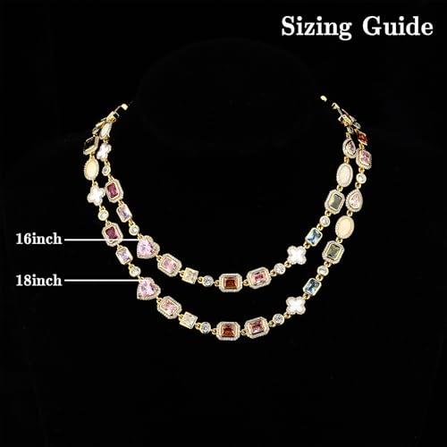 BREN Tennis Necklaces for Women - Gold Plated Gemstone Necklace Cubic Zirconia Chain Choker Necklace Colorful Necklace Rainbow Hip-Hop Jewelry Wedding Valentine's Day Gifts - Image 3