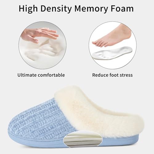 Image of Evshine Warm Knit House Slippers for Women Comfy Wool-Like Lined Chenille Slippers with Memory Foam and Indoor Outdoor Soles