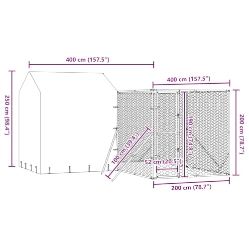 vidaXL Outdoor Hundezwinger, Hundehütte mit Dach, Hundekäfig für den Außenbereich, Hühnerstall Hundezaun Hundeauslauf, Silbern Verzinkter Stahl
