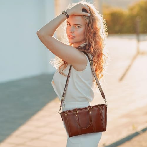 HESHE Genuine Leather Handbags for Women Satchel Bag Tote Purse Designer Crossbody Bags with Two Adjustable Straps3