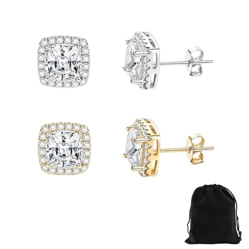 Regalo ideale: questi squisiti orecchini a bottone con zirconi cubici dal taglio quadrato sono perfetti per ogni occasione e rappresentano un regalo fantastico per la tua ragazza, moglie, figlia, madre o amica per Natale, compleanni, San Valentino, anniversari, Ringraziamento e altro ancora.